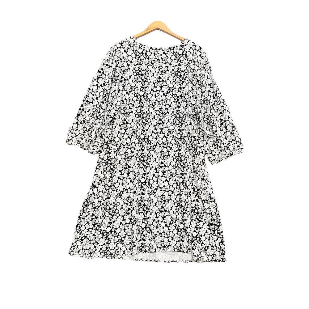 J. Jill Shift Dress Size 4X Black White Floral Knit Balloon Sleeve Scoop Travel - Picture 3 of 8